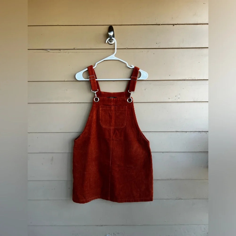 Forever 21 Corduroy Overall Mini Dress Burnt Orange Rust Academia Size M